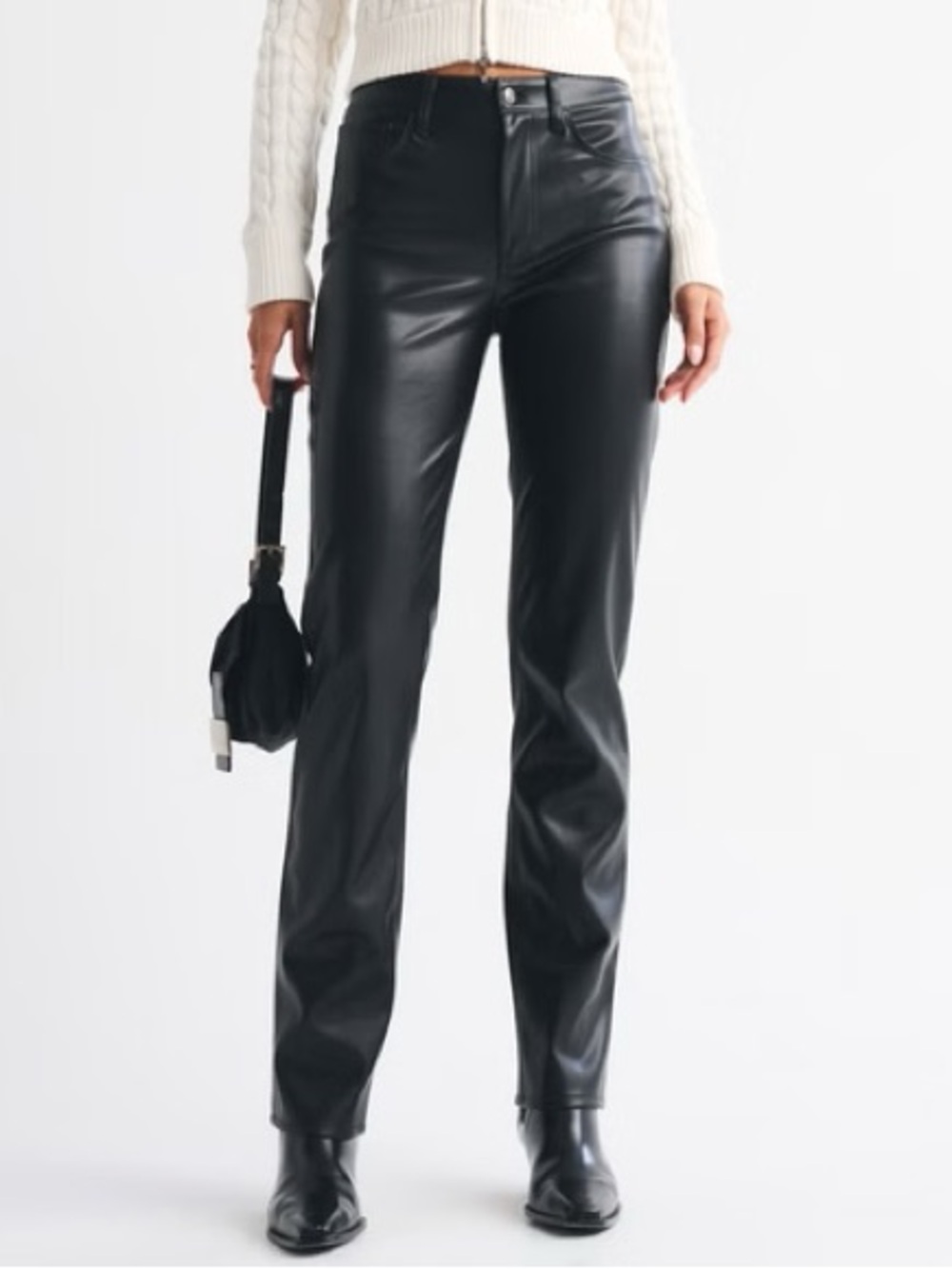 Abercrombie & Fitch Black Faux Leather Pants Womens 4 Straight Leg High Rise 90s